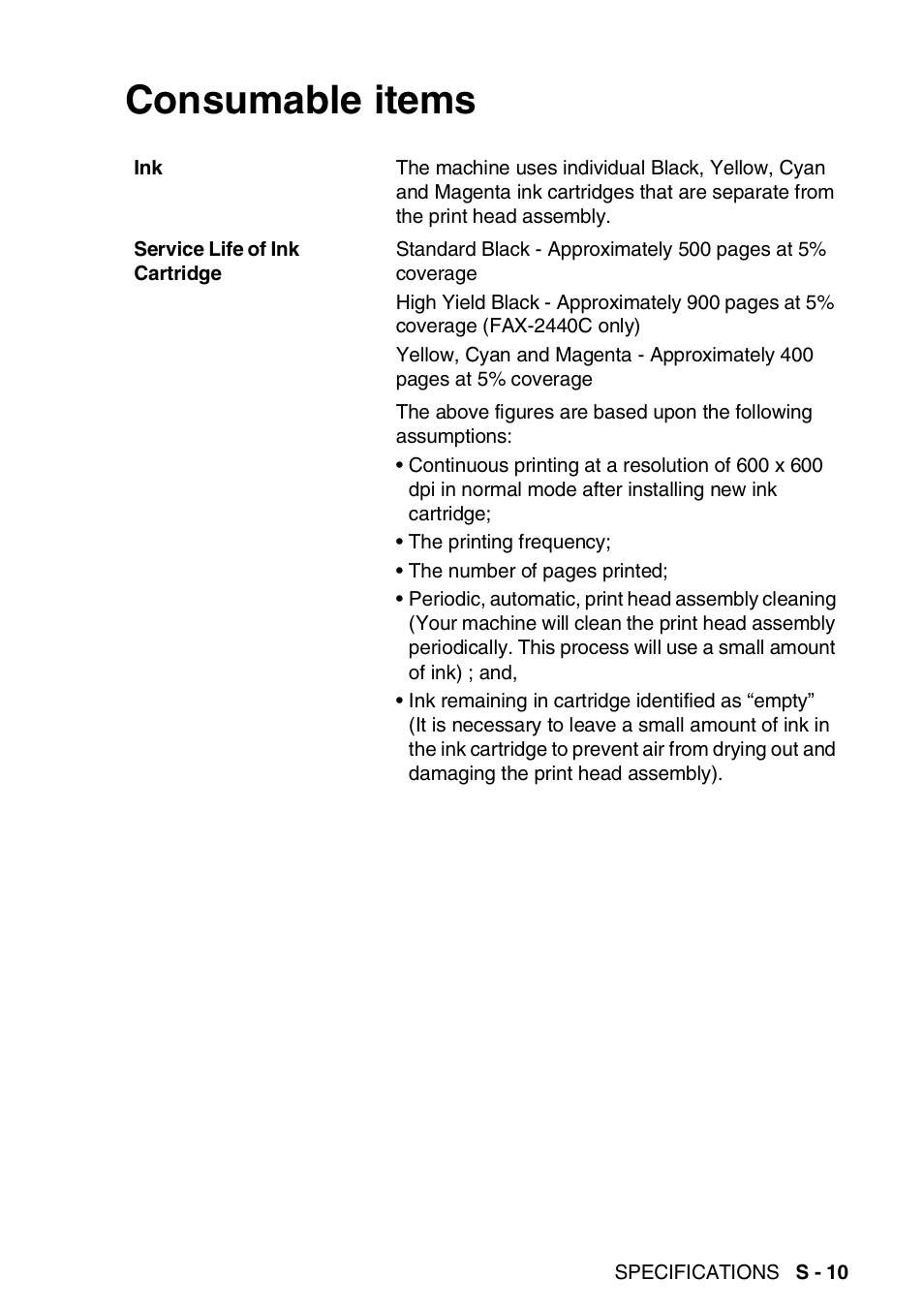 Consumable items | Brother FAX-2440C User Manual | Page 218 / 230