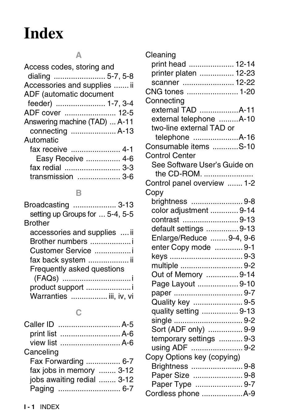 Index | Brother FAX-2440C User Manual | Page 221 / 230