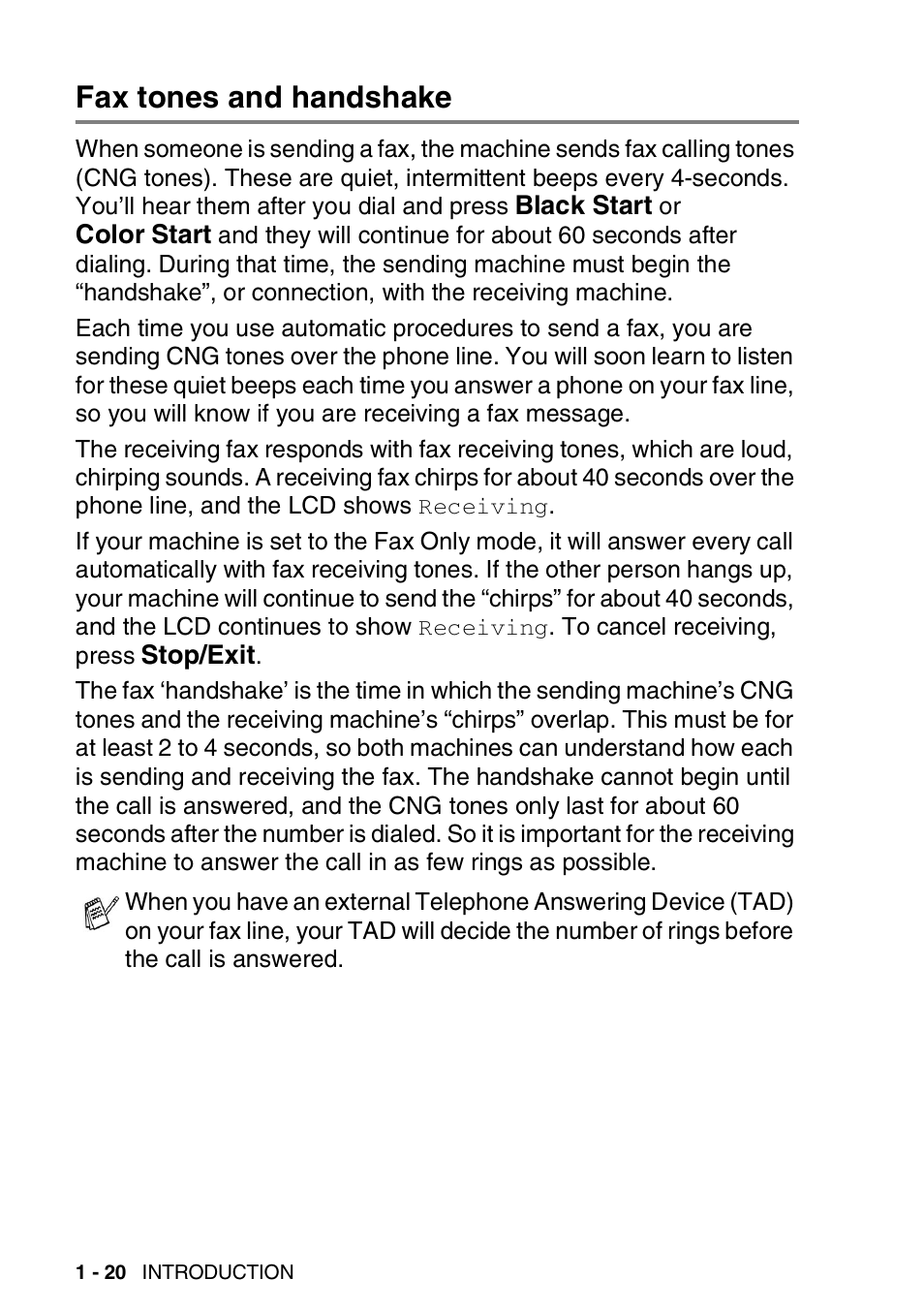Fax tones and handshake, Fax tones and handshake -20 | Brother FAX-2440C User Manual | Page 41 / 230
