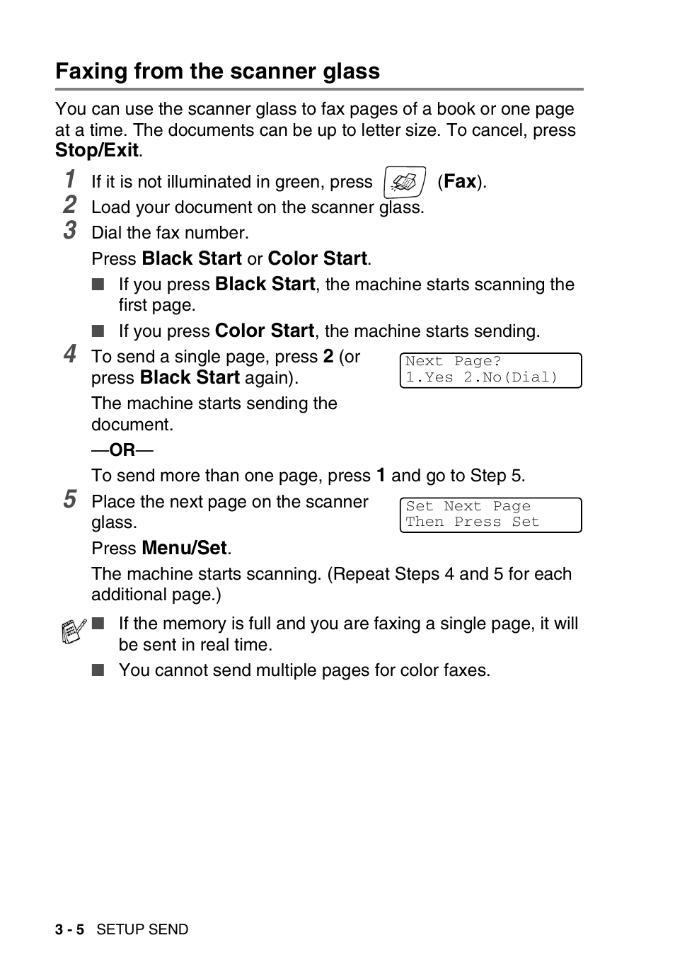 Faxing from the scanner glass, Faxing from the scanner glass -5 | Brother FAX-2440C User Manual | Page 57 / 230