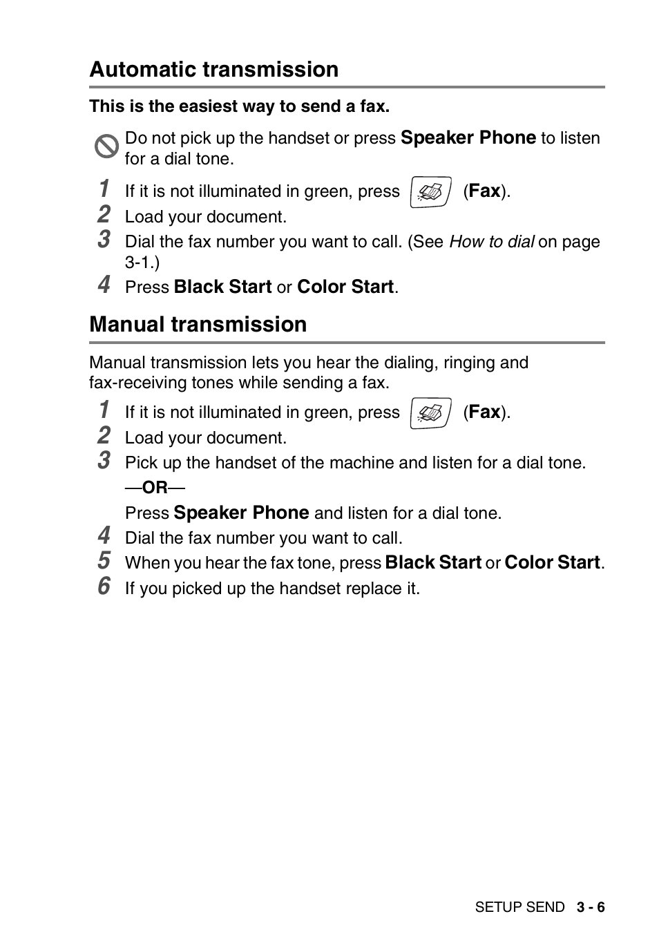 Automatic transmission, Manual transmission, Automatic transmission -6 manual transmission -6 | Brother FAX-2440C User Manual | Page 58 / 230