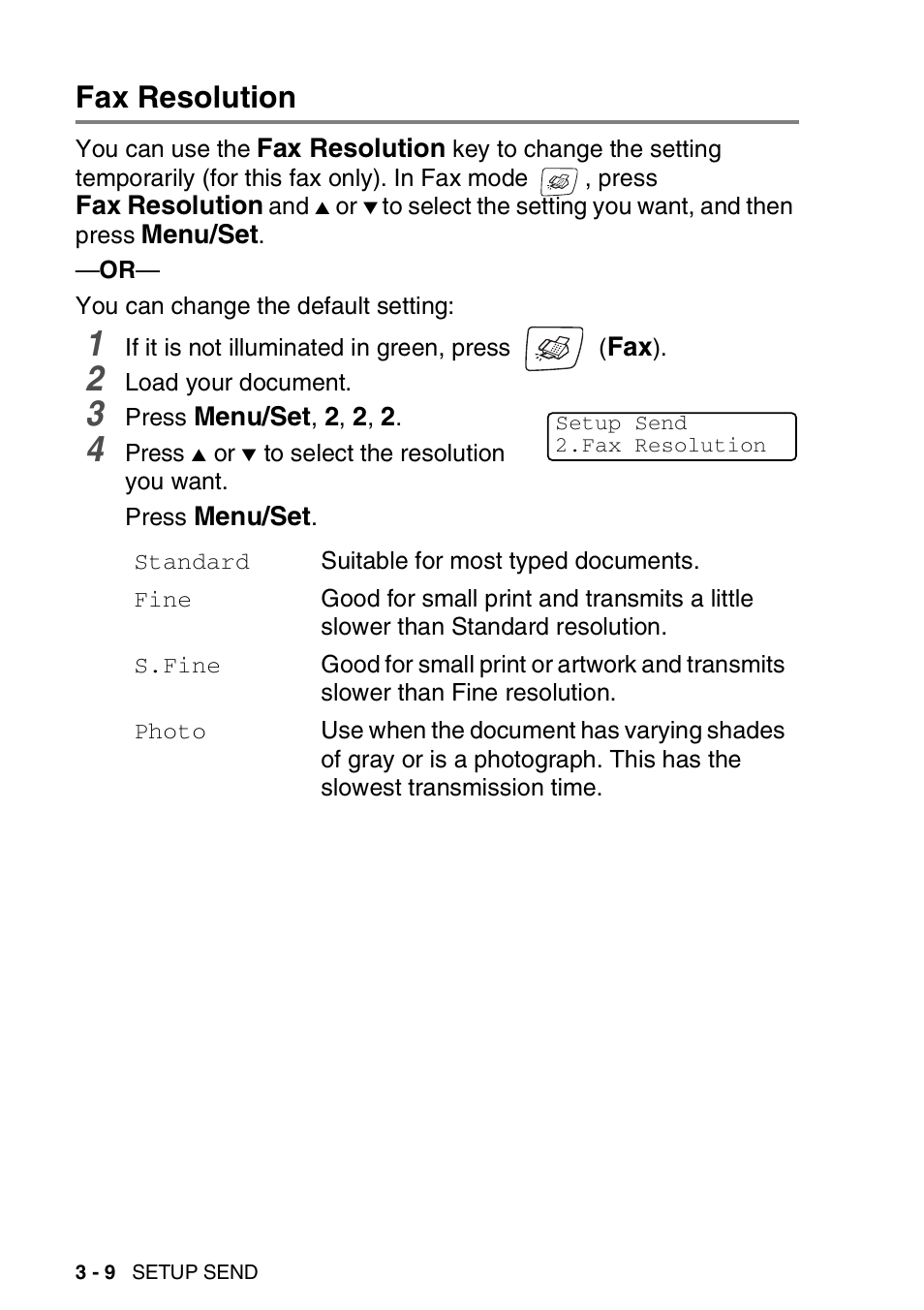 Fax resolution, Fax resolution -9 | Brother FAX-2440C User Manual | Page 61 / 230