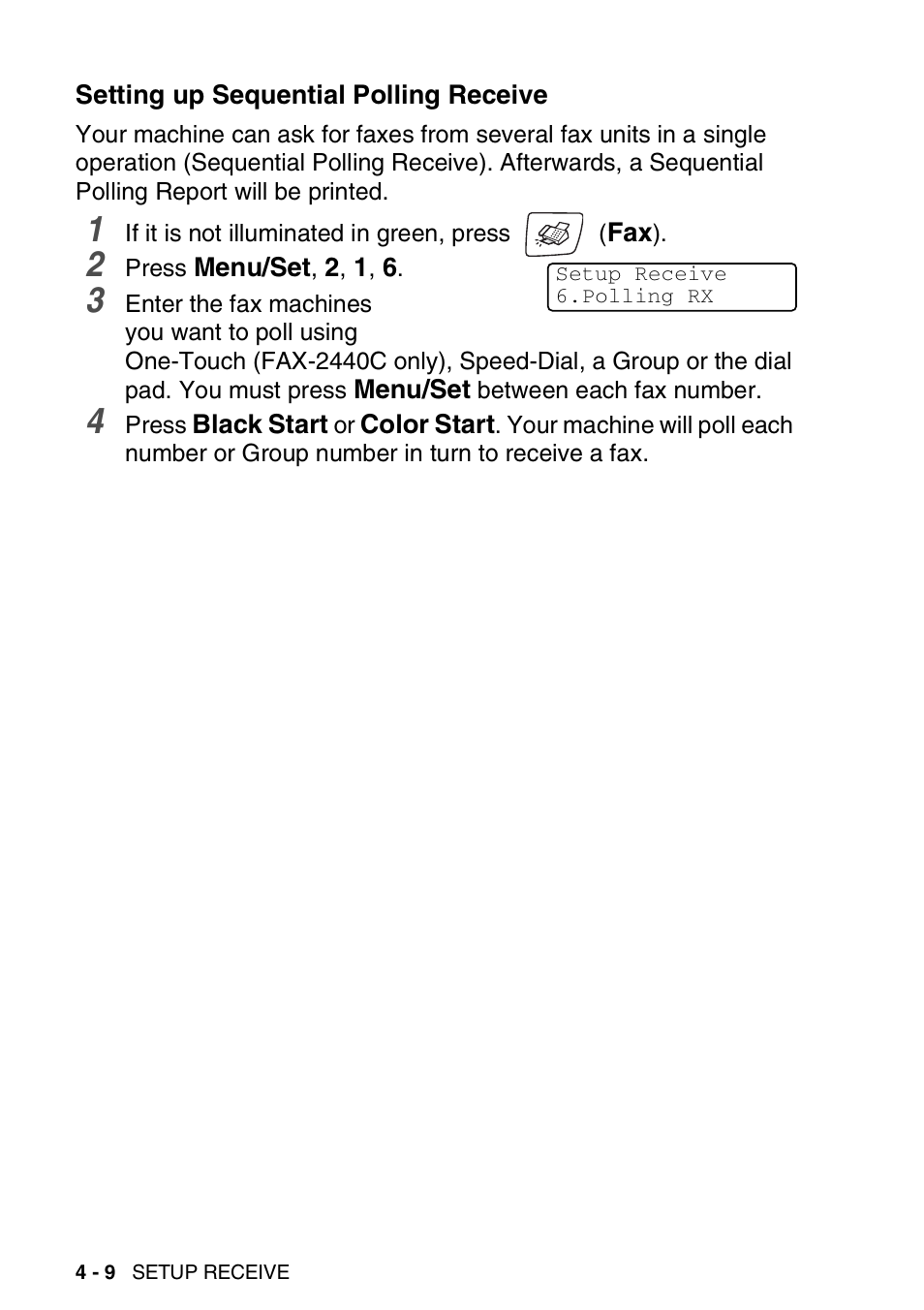 Setting up sequential polling receive, Setting up sequential polling receive -9 | Brother FAX-2440C User Manual | Page 77 / 230