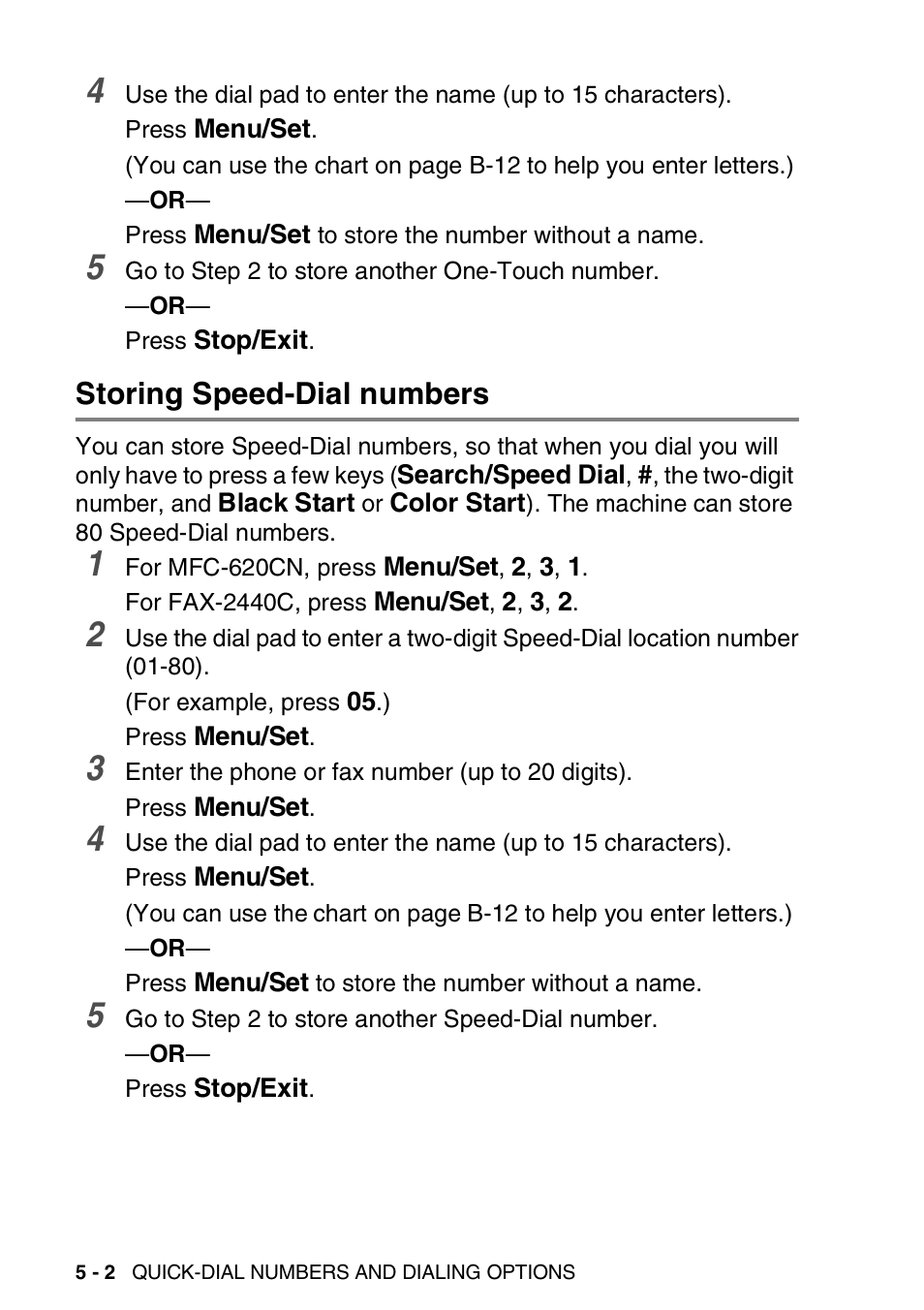 Storing speed-dial numbers, Storing speed-dial numbers -2 | Brother FAX-2440C User Manual | Page 79 / 230