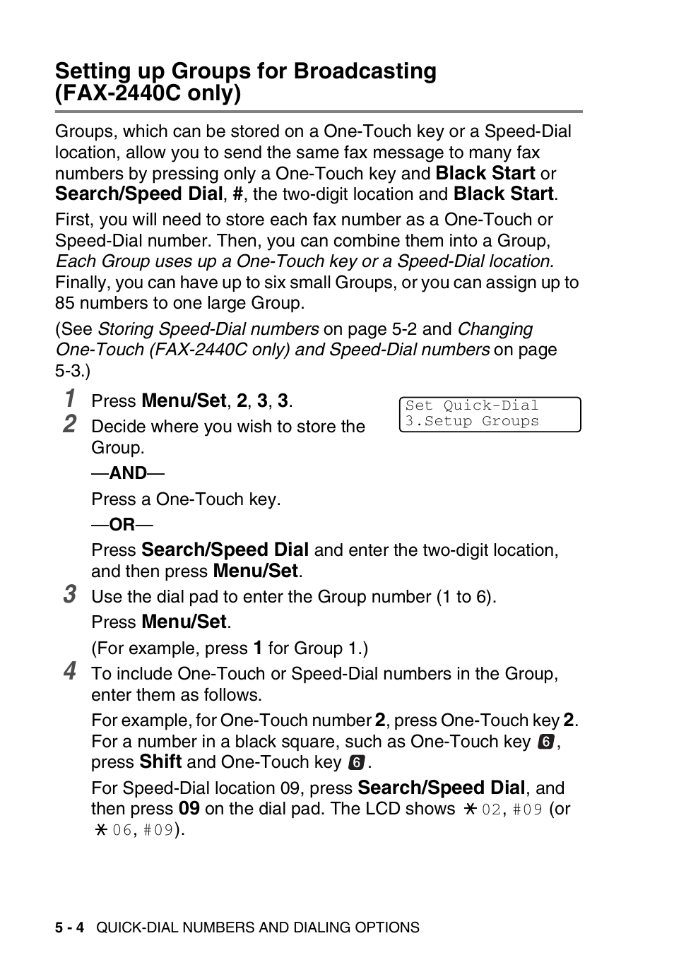 Setting up groups for broadcasting, Fax-2440c only) -4 | Brother FAX-2440C User Manual | Page 81 / 230