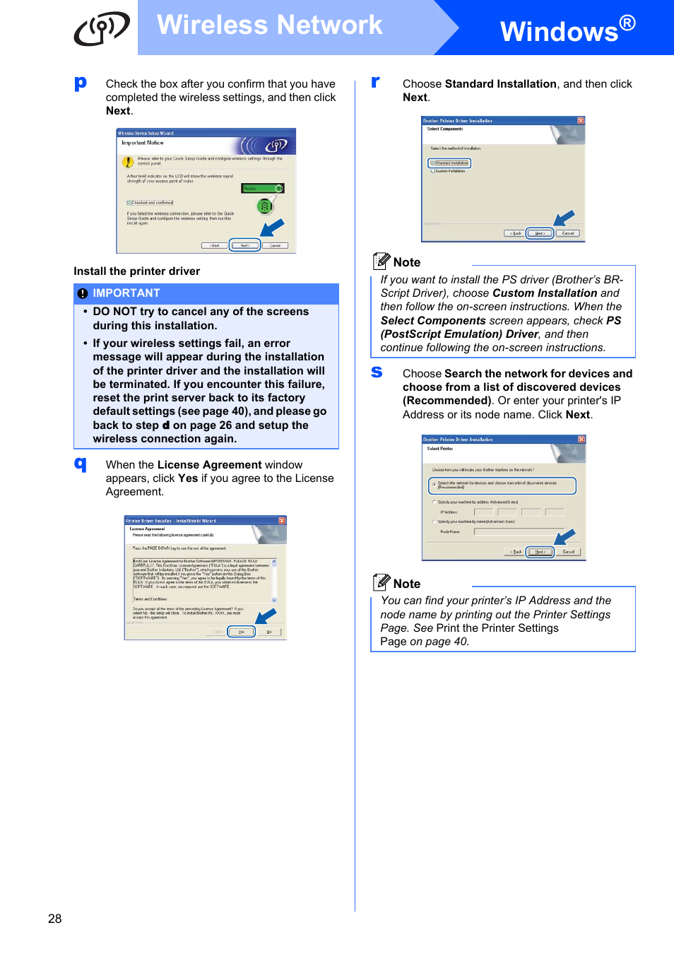 Windows, Wireless network | Brother HL 3070CW User Manual | Page 28 / 50