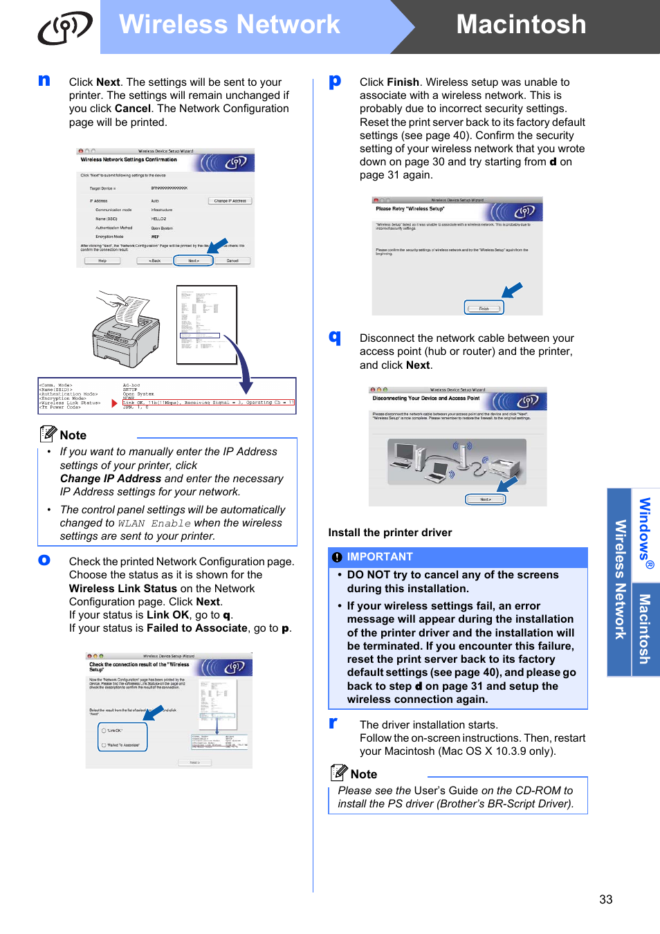 D go to, N shows, Macintosh wireless network | Brother HL 3070CW User Manual | Page 33 / 50
