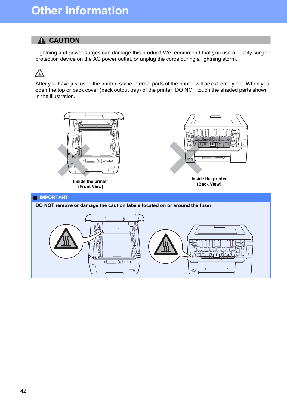 Other information, Caution | Brother HL 3070CW User Manual | Page 42 / 50