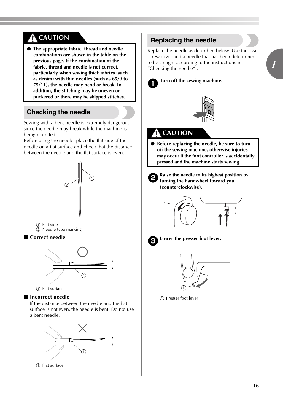Checking the needle, Replacing the needle, Caution | Brother VX3240 User Manual | Page 17 / 96
