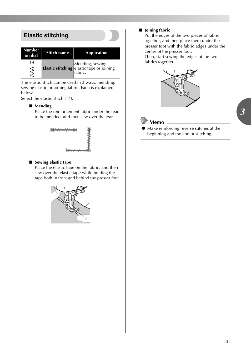 Elastic stitching | Brother VX3240 User Manual | Page 39 / 96