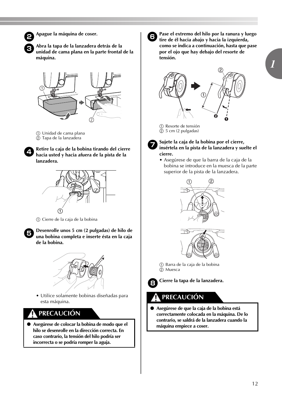 Precaución | Brother VX3240 User Manual | Page 61 / 96