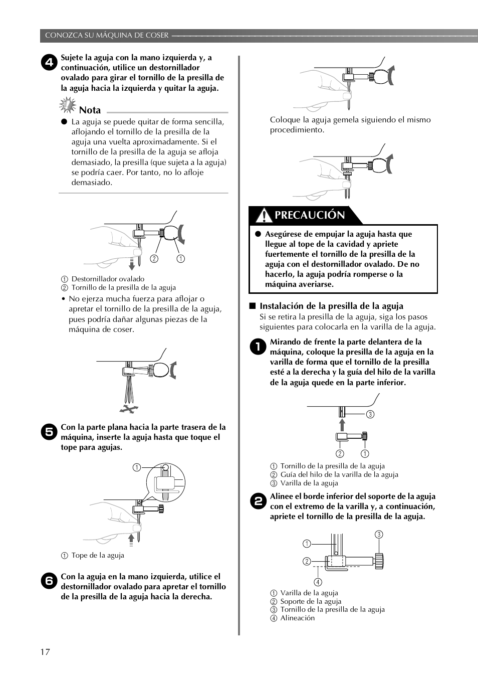 Precaución, Nota | Brother VX3240 User Manual | Page 66 / 96