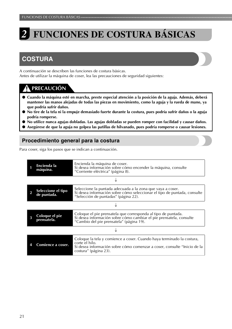 Funciones de costura básicas, Costura | Brother VX3240 User Manual | Page 70 / 96