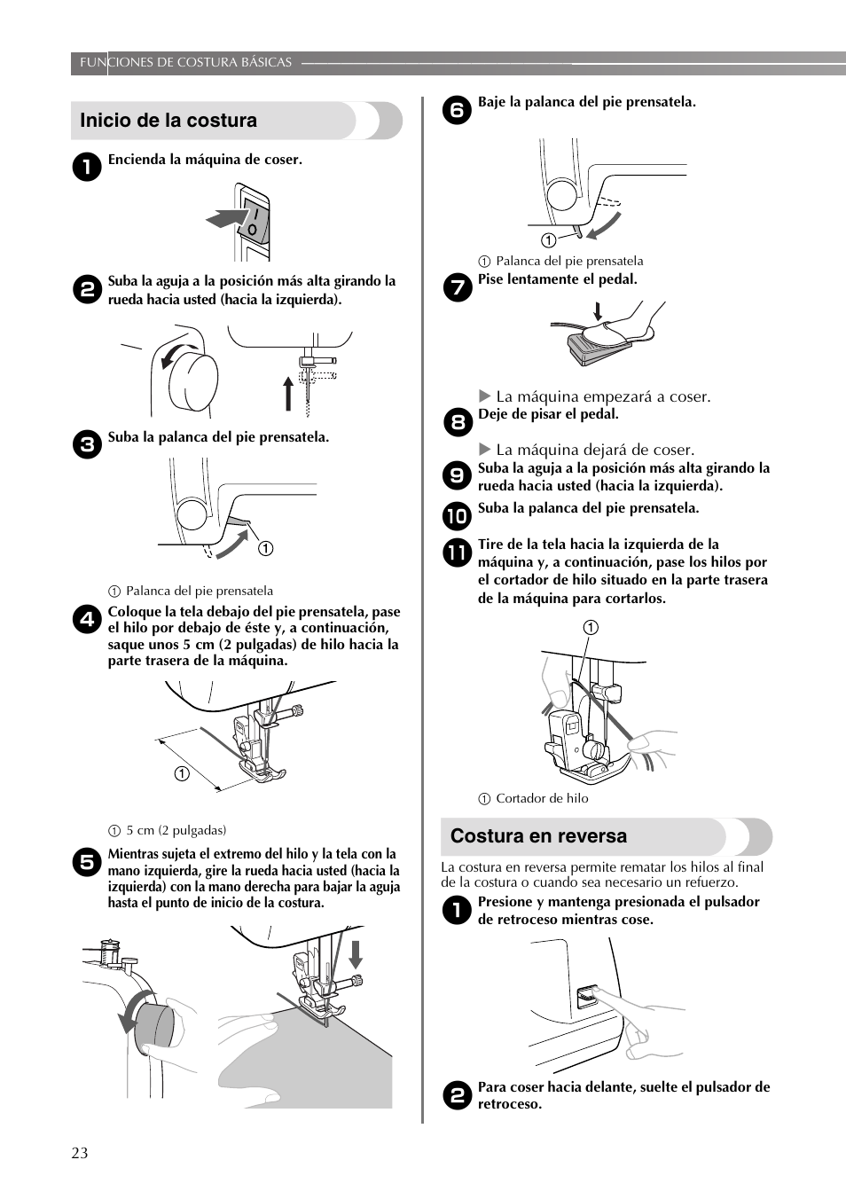 Inicio de la costura, Costura en reversa | Brother VX3240 User Manual | Page 72 / 96