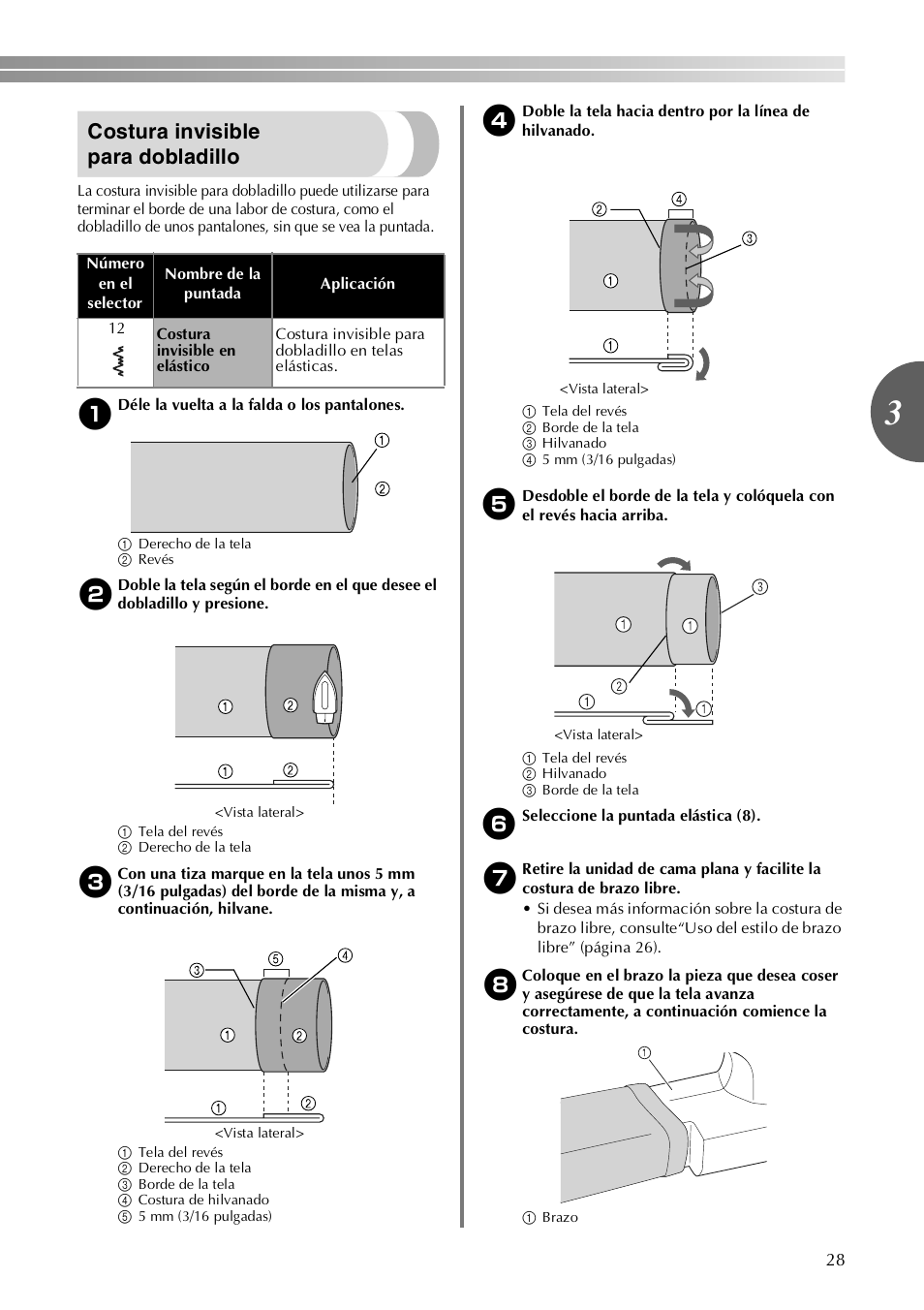 Costura invisible para dobladillo | Brother VX3240 User Manual | Page 77 / 96