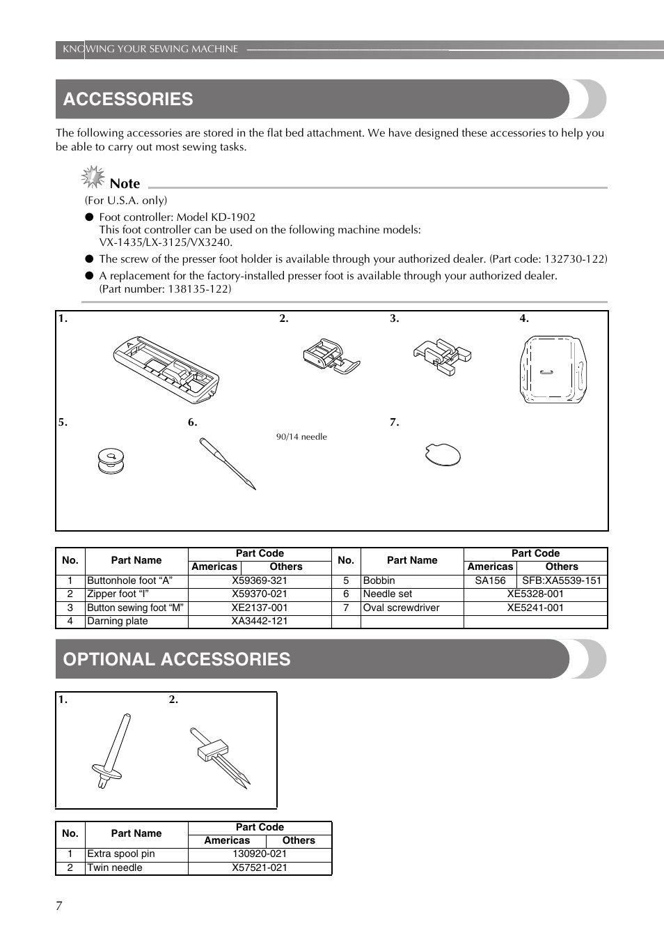 Accessories, Optional accessories | Brother VX3240 User Manual | Page 8 / 96