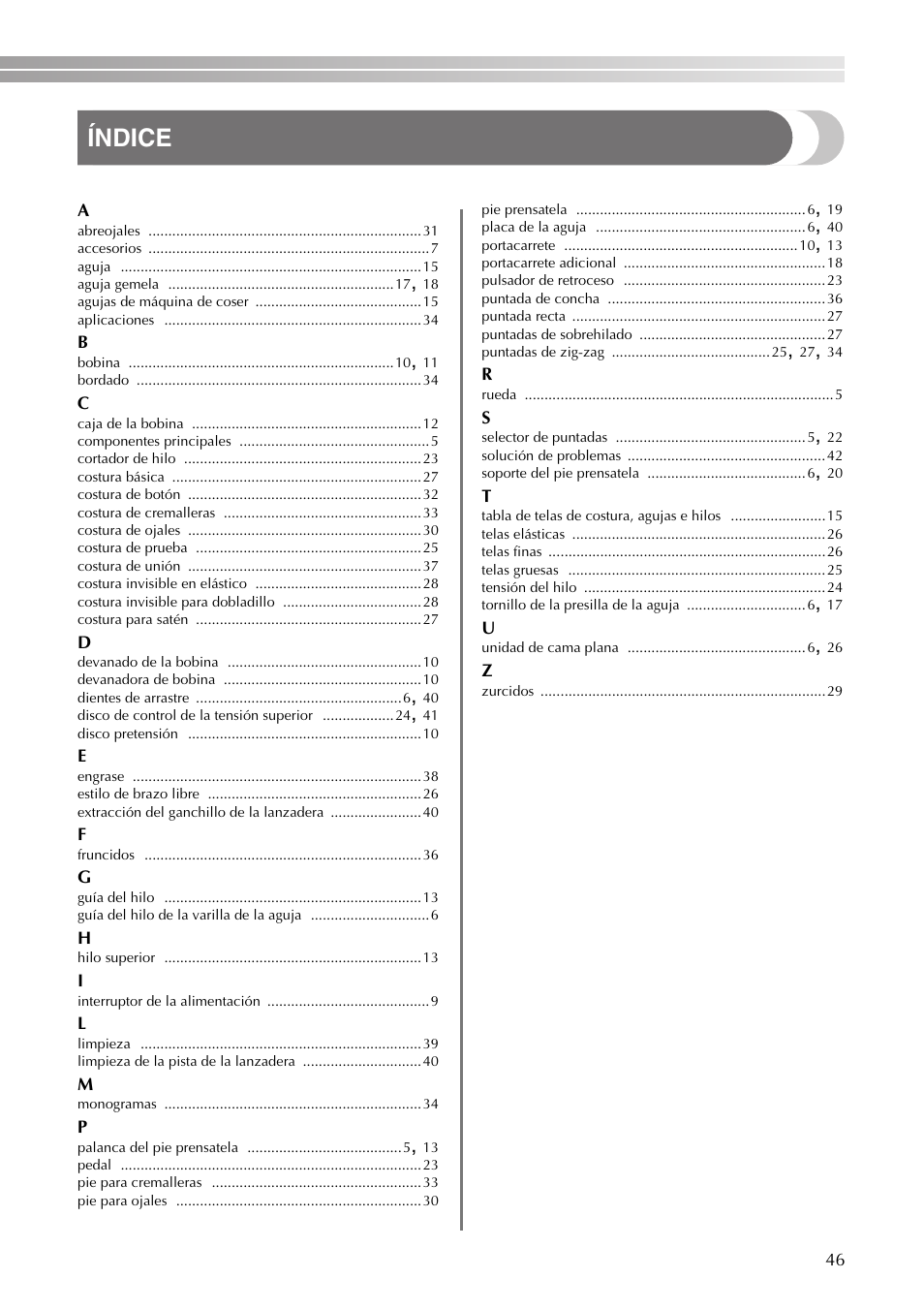 Índice | Brother VX3240 User Manual | Page 95 / 96