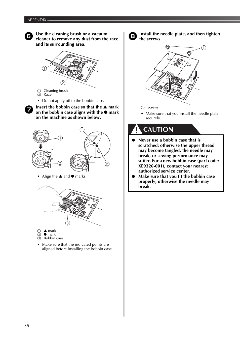 Caution | Brother JX2517 User Manual | Page 36 / 80