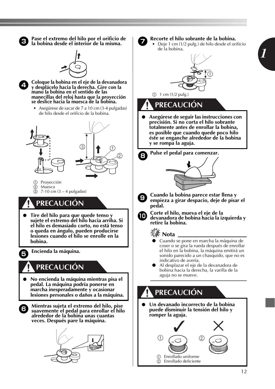 Precaución, Nota | Brother JX2517 User Manual | Page 53 / 80