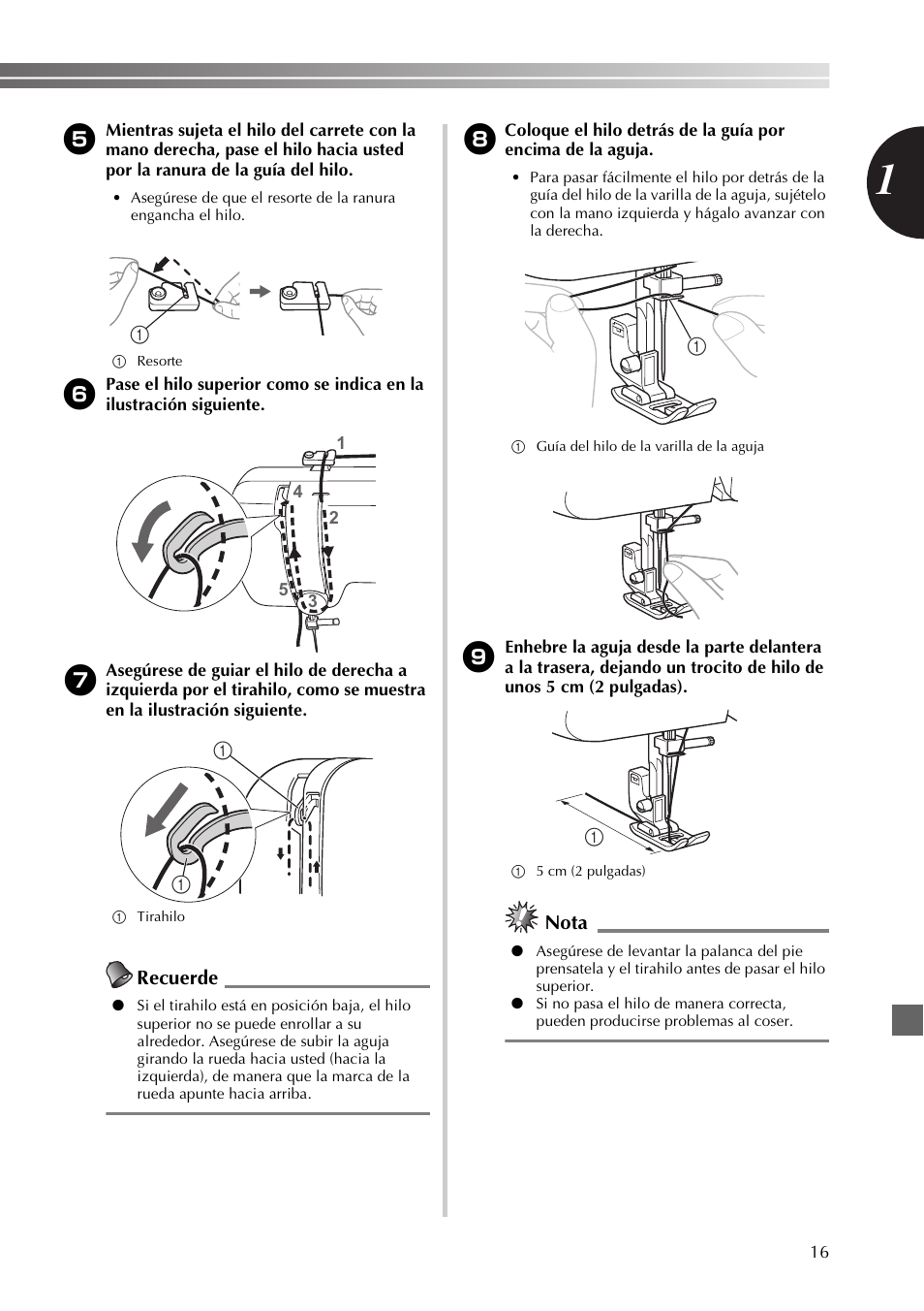 Recuerde, Nota | Brother JX2517 User Manual | Page 57 / 80