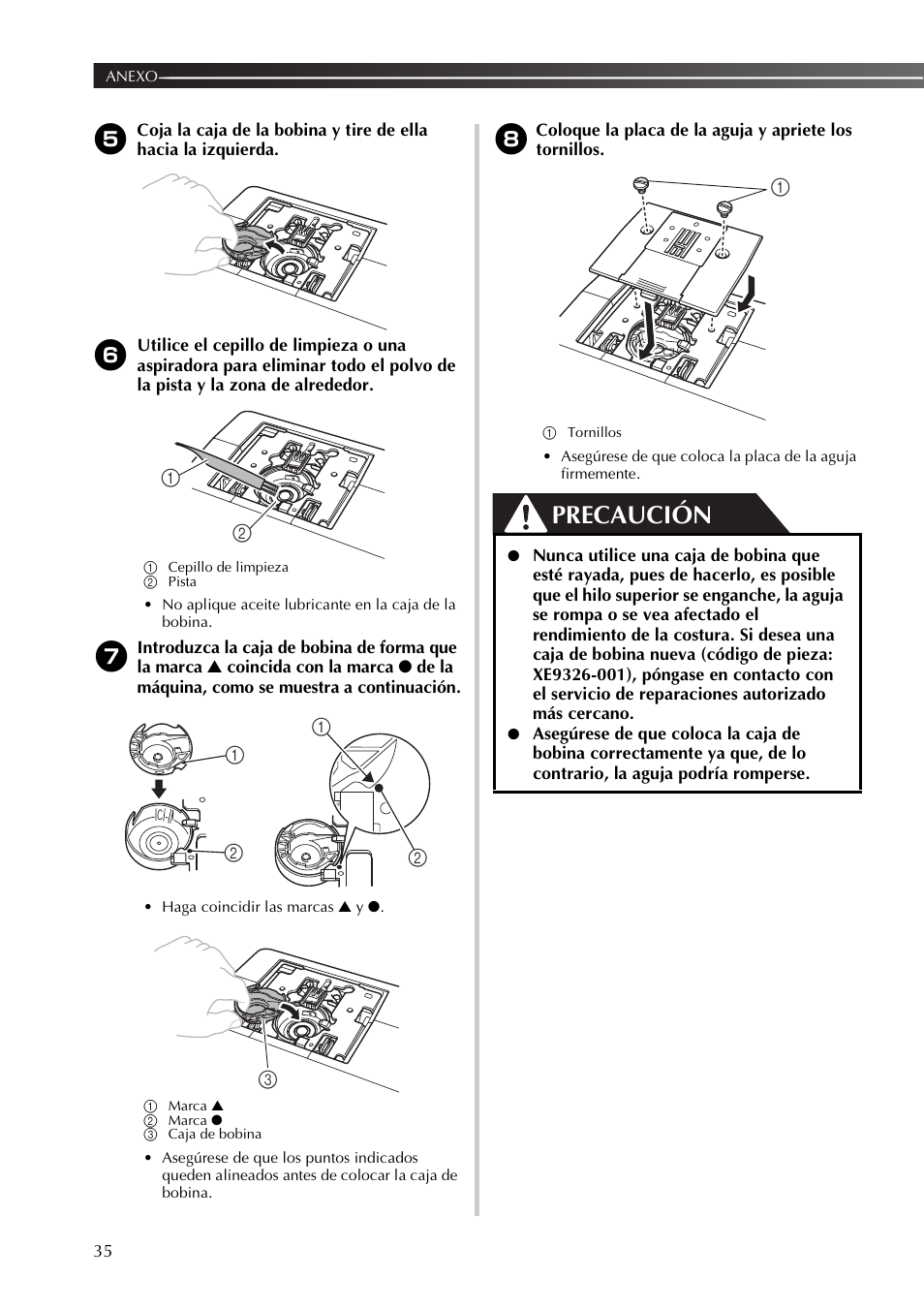 Precaución | Brother JX2517 User Manual | Page 76 / 80