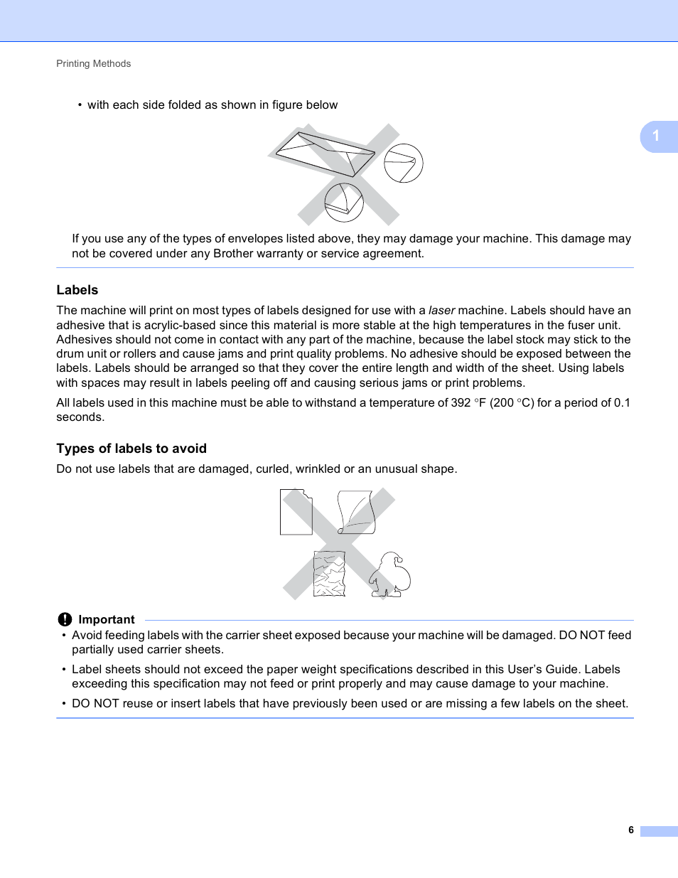 Labels, Types of labels to avoid, With each side folded as shown in figure below | Brother HL-5440D User Manual | Page 12 / 168