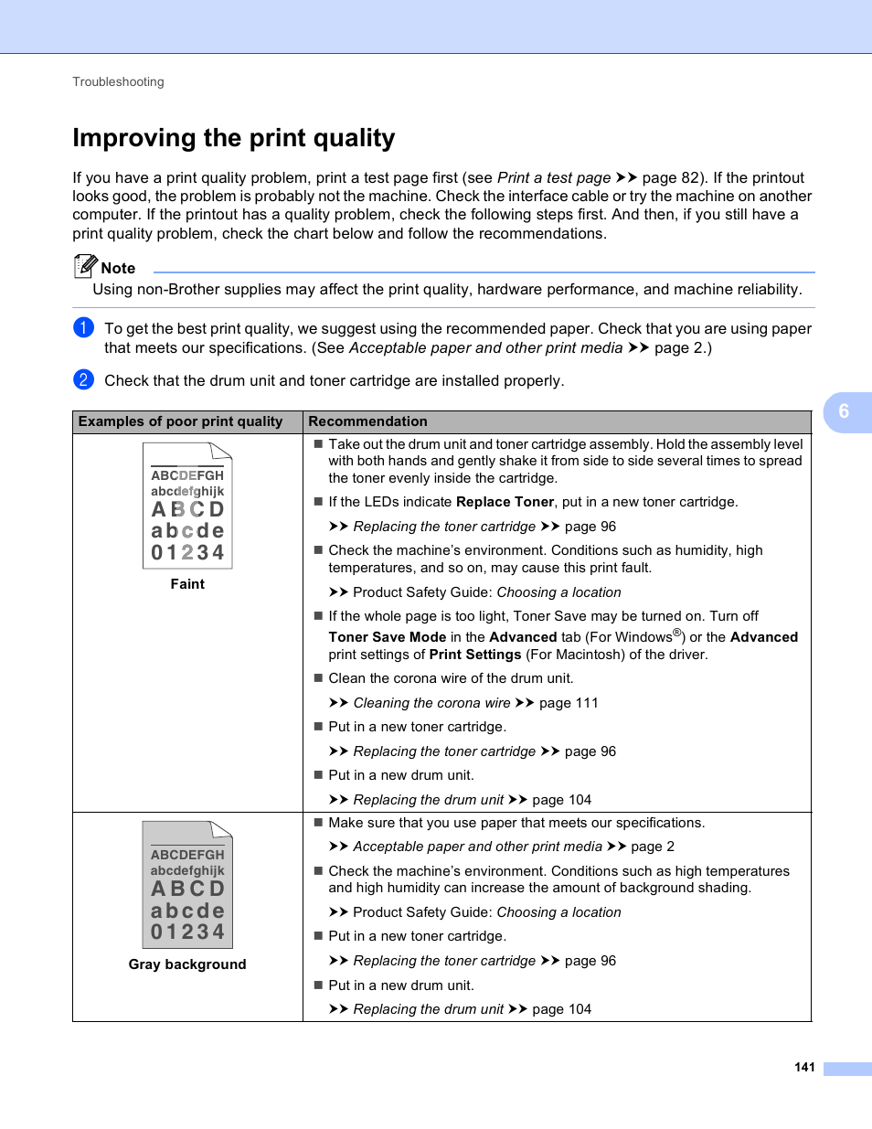 Improving the print quality | Brother HL-5440D User Manual | Page 147 / 168