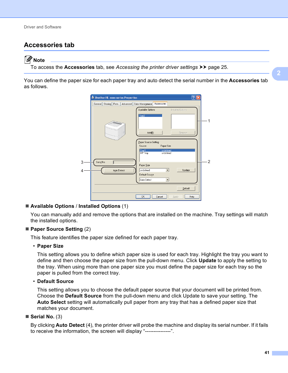 Accessories tab, 2accessories tab | Brother HL-5440D User Manual | Page 47 / 168
