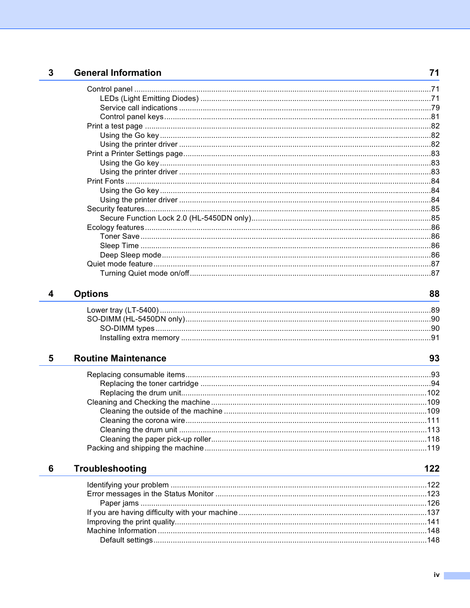 Brother HL-5440D User Manual | Page 5 / 168