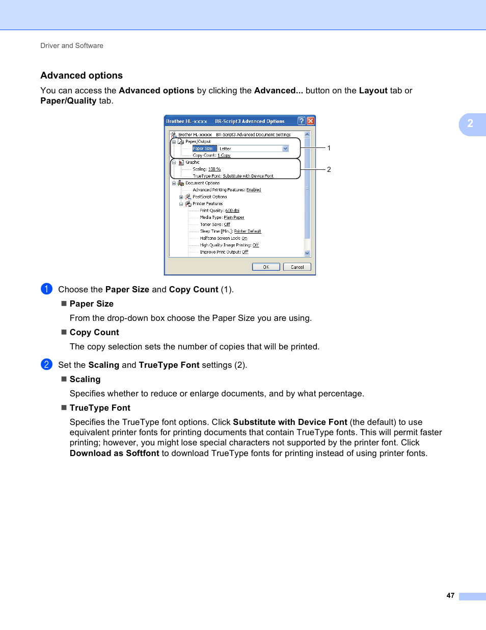 Advanced options | Brother HL-5440D User Manual | Page 53 / 168