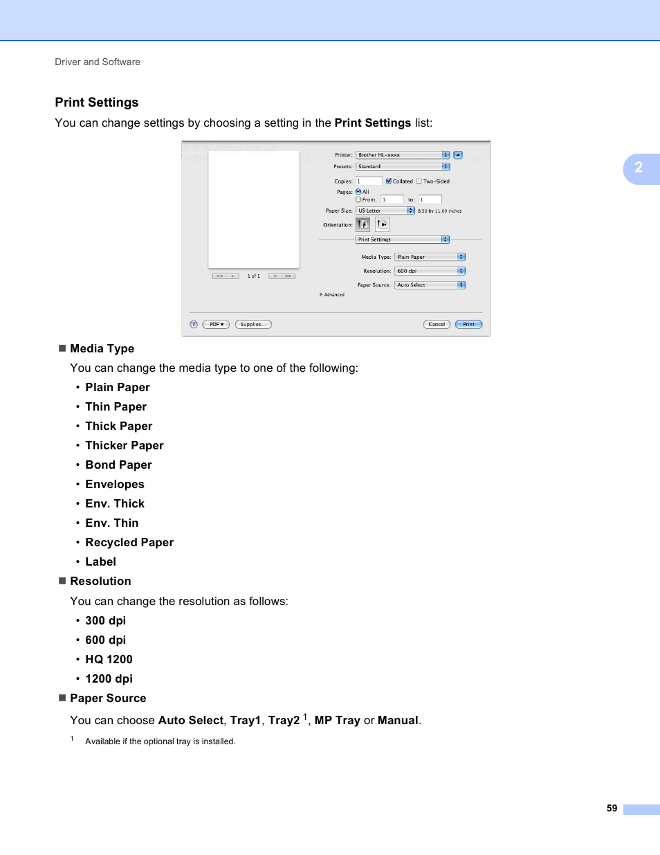 Print settings | Brother HL-5440D User Manual | Page 65 / 168