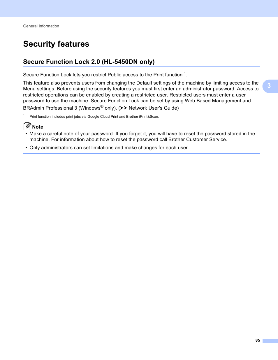 Security features, Secure function lock 2.0 (hl-5450dn only) | Brother HL-5440D User Manual | Page 91 / 168