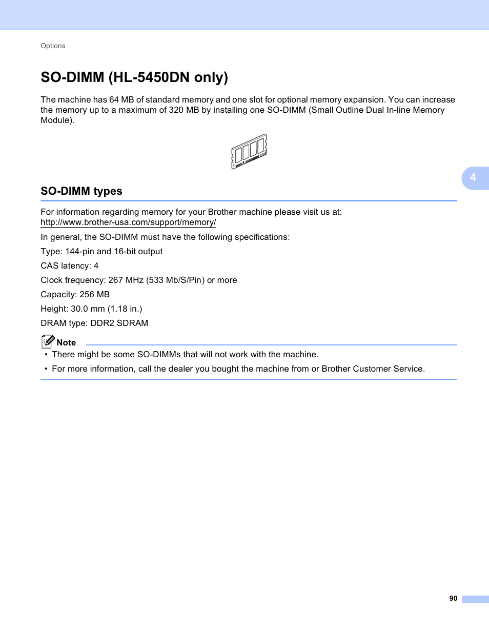 So-dimm (hl-5450dn only), So-dimm types, Ee so-dimm (hl-5450dn only) uu | Brother HL-5440D User Manual | Page 96 / 168