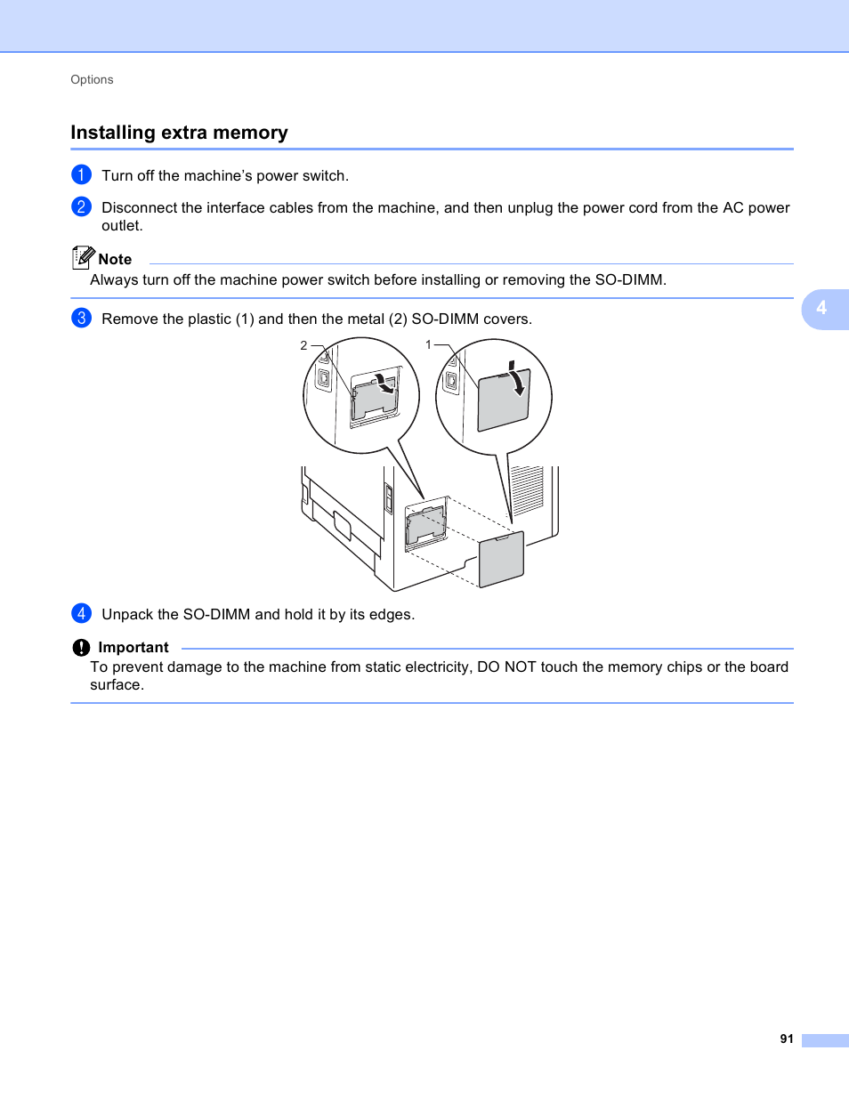 Installing extra memory | Brother HL-5440D User Manual | Page 97 / 168