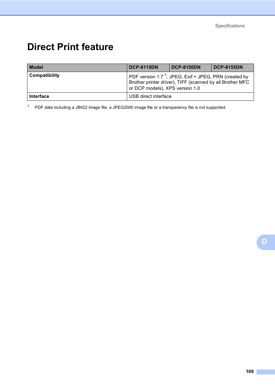 Direct print feature | Brother DCP-8110DN User Manual | Page 119 / 127