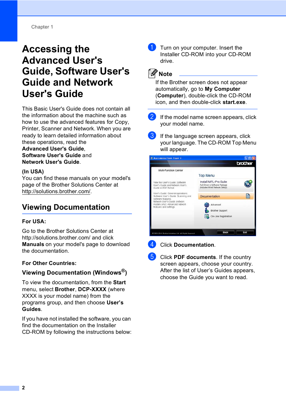 Viewing documentation, Viewing documentation (windows®), And network user's guide | Brother DCP-8110DN User Manual | Page 12 / 127