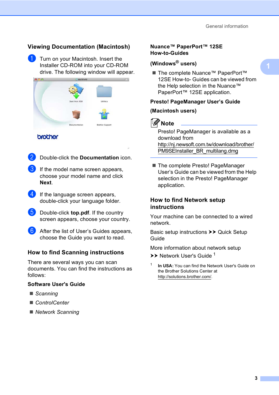 Viewing documentation (macintosh), How to find scanning instructions, How to find network setup instructions | Brother DCP-8110DN User Manual | Page 13 / 127