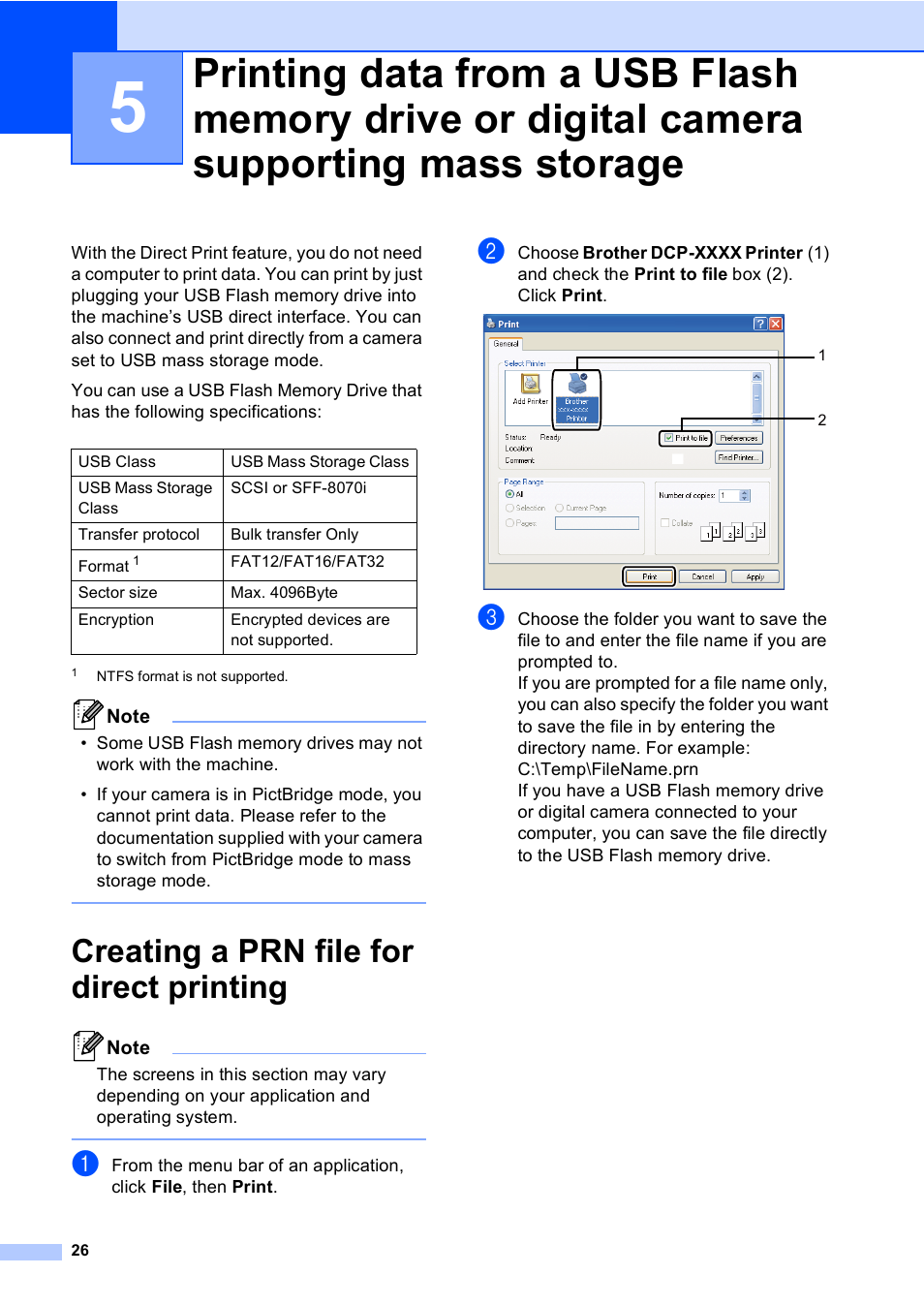 Creating a prn file for direct printing | Brother DCP-8110DN User Manual | Page 36 / 127