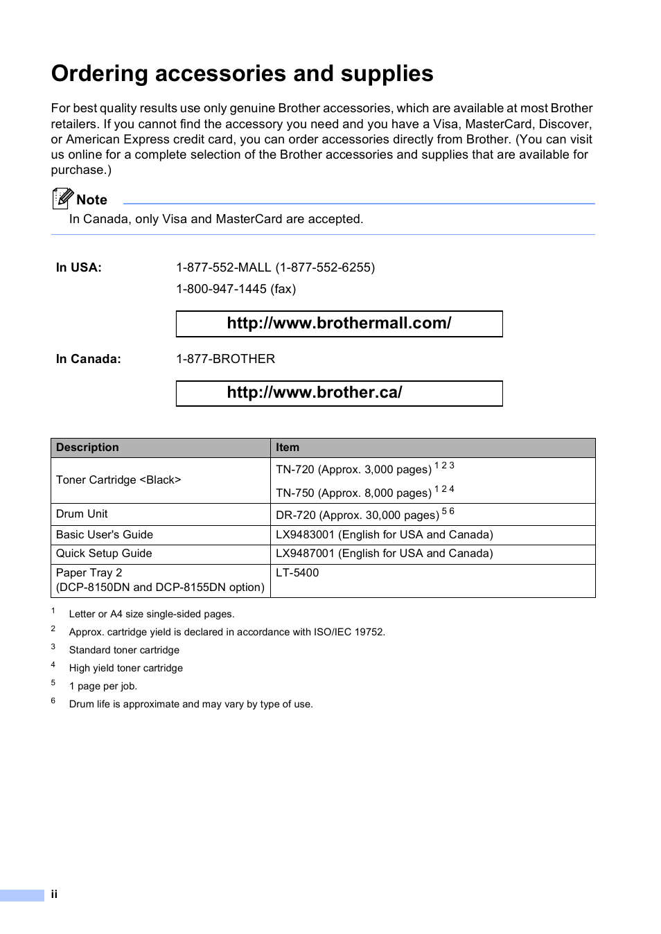 Ordering accessories and supplies | Brother DCP-8110DN User Manual | Page 4 / 127