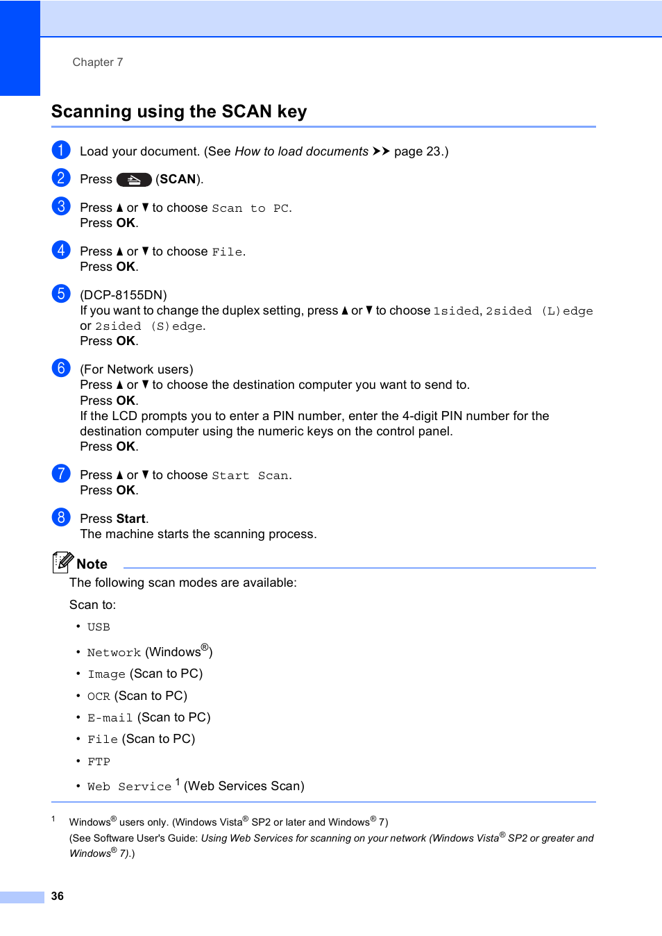 Scanning using the scan key | Brother DCP-8110DN User Manual | Page 46 / 127