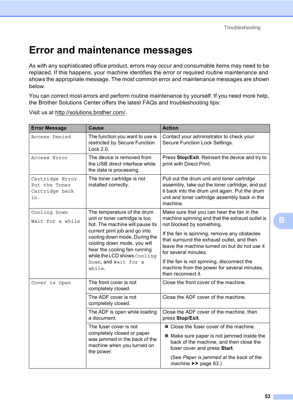 Error and maintenance messages | Brother DCP-8110DN User Manual | Page 63 / 127