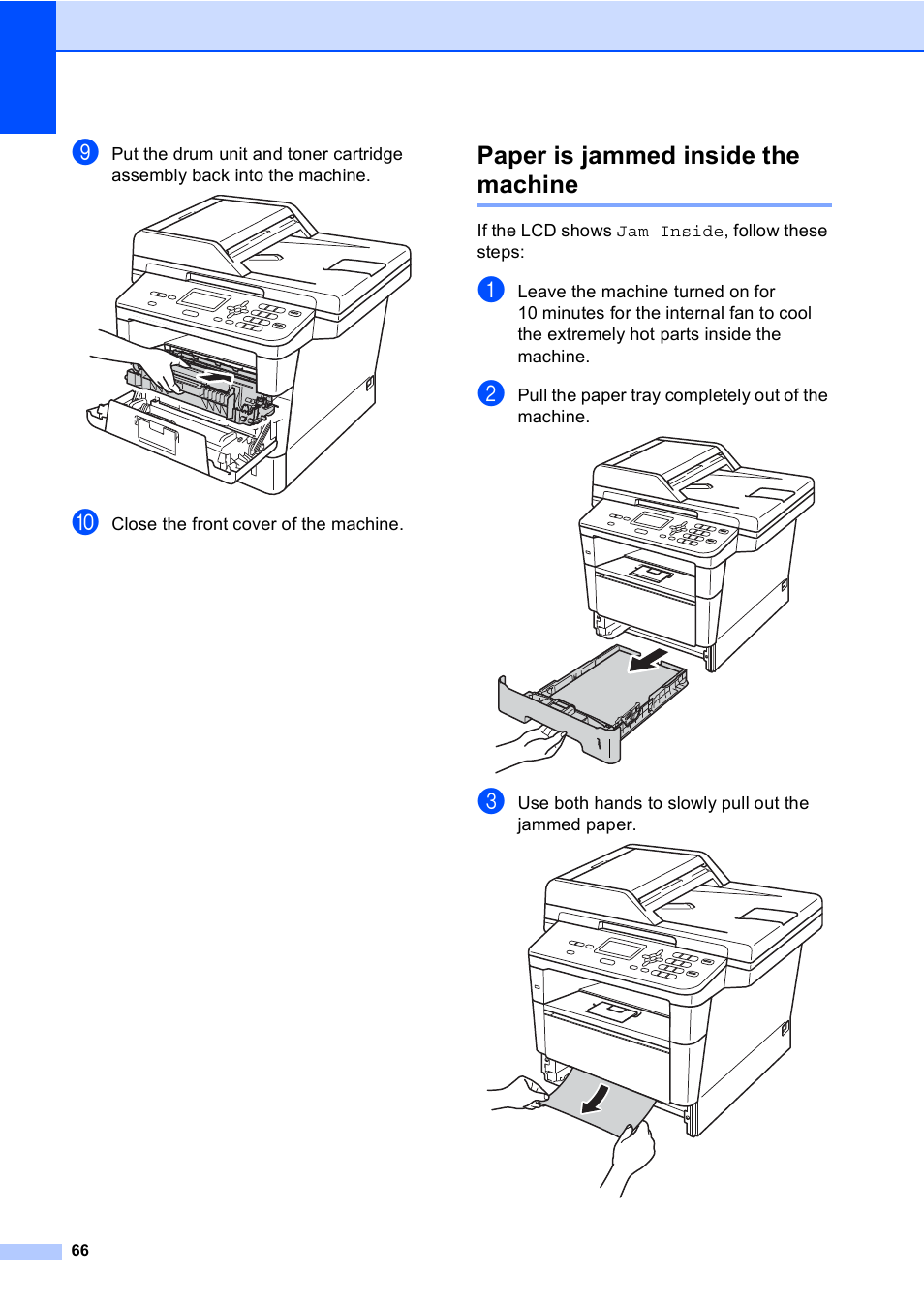Paper is jammed inside the machine, Paper is jammed inside the machine uu | Brother DCP-8110DN User Manual | Page 76 / 127