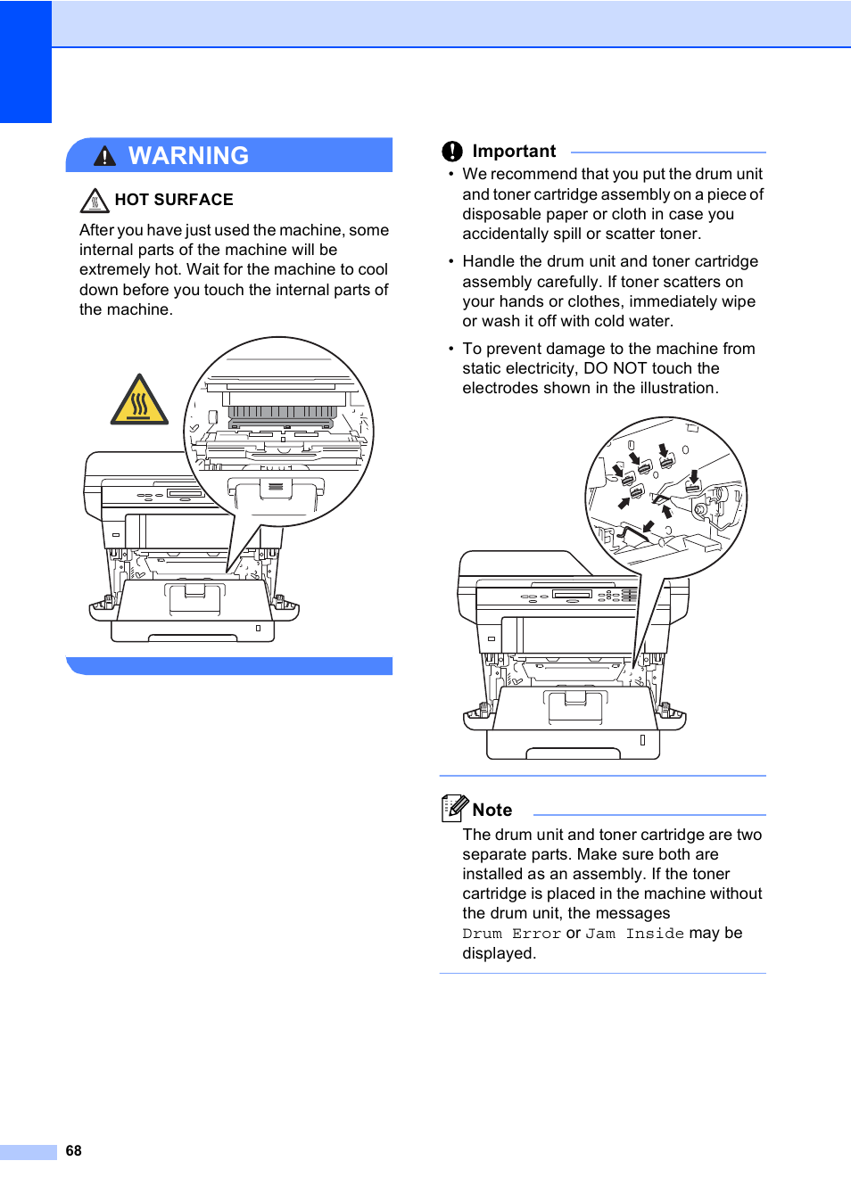 Warning, Important | Brother DCP-8110DN User Manual | Page 78 / 127