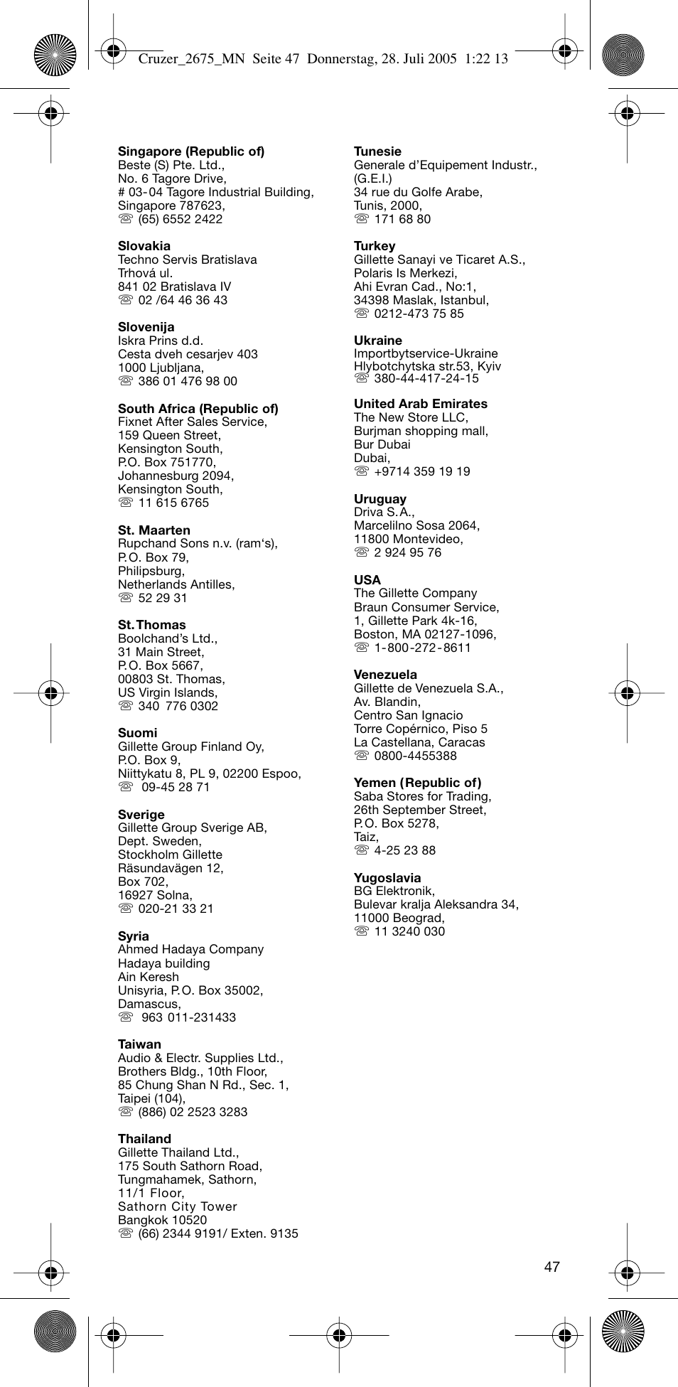 Braun 2675 Cruzer User Manual | Page 47 / 47