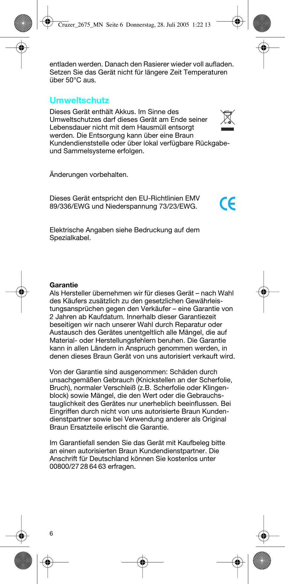 Umweltschutz | Braun 2675 Cruzer User Manual | Page 6 / 47