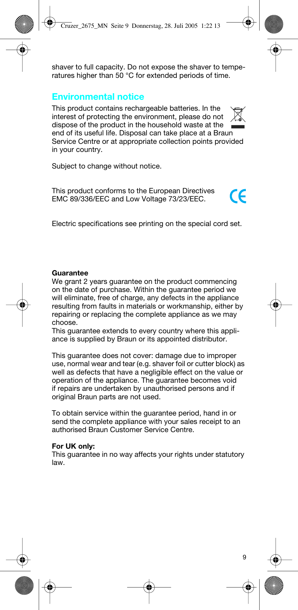Environmental notice | Braun 2675 Cruzer User Manual | Page 9 / 47