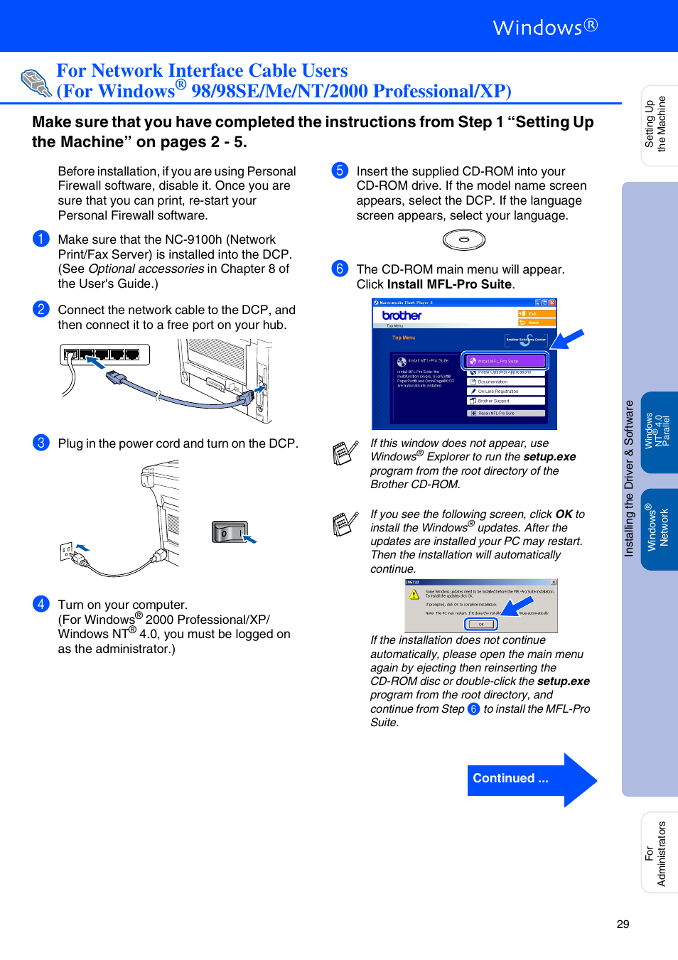 For network interface cable users (for windows, 98/98se/me/nt/2000 professional/xp) | Brother DCP-8045D User Manual | Page 32 / 48