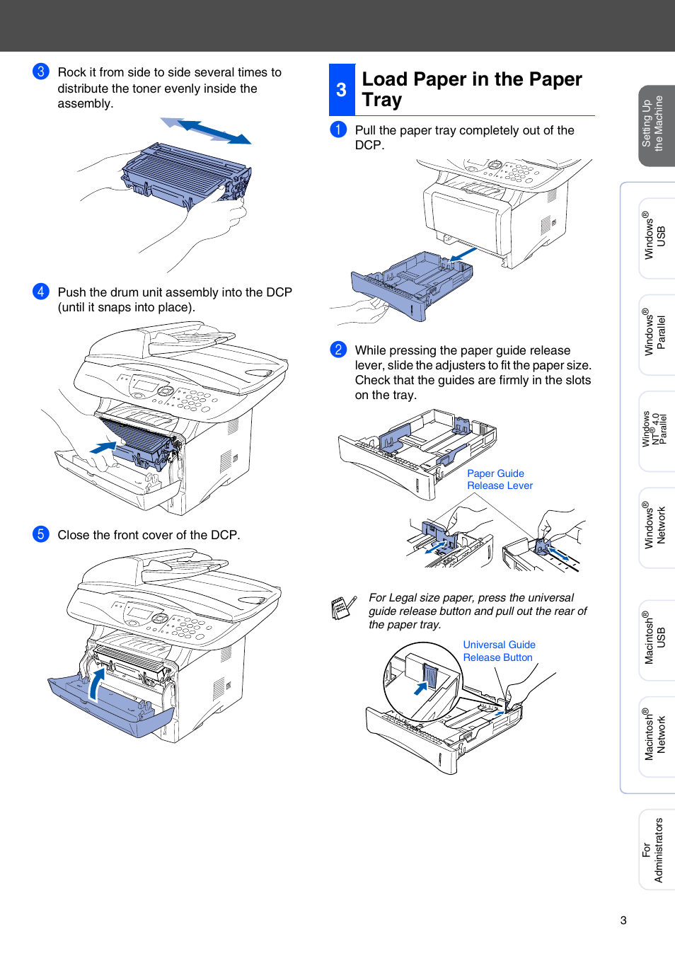 3 load paper in the paper tray, Load paper in the paper tray, 3load paper in the paper tray | Brother DCP-8045D User Manual | Page 6 / 48