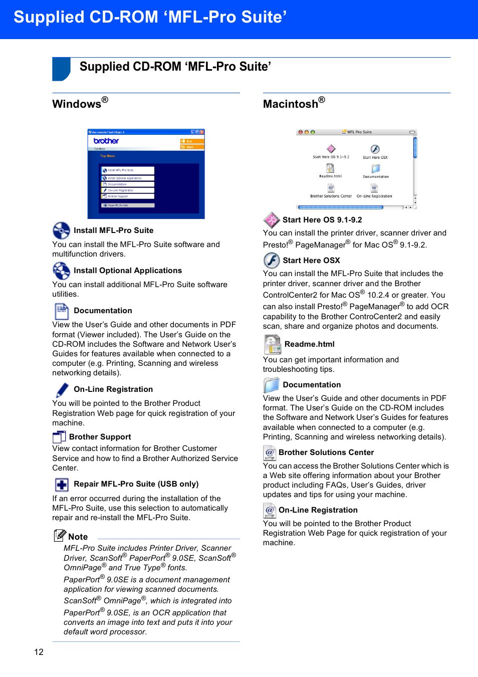 Step 2 installing the driver & software, Supplied cd-rom ‘mfl-pro suite, Windows | Macintosh | Brother MFC-640CW User Manual | Page 14 / 45