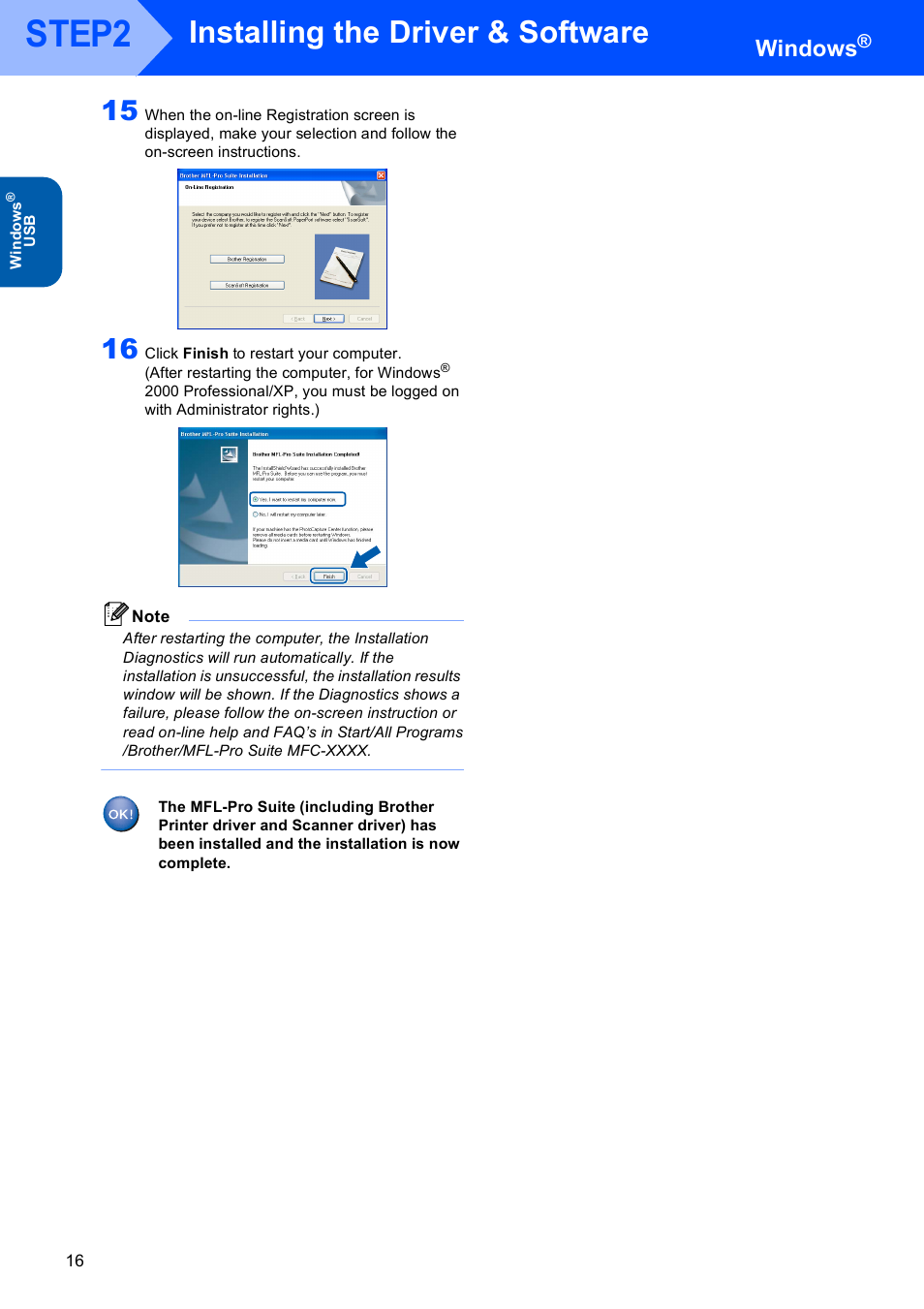 Step2, Installing the driver & software, Windows | Brother MFC-640CW User Manual | Page 18 / 45